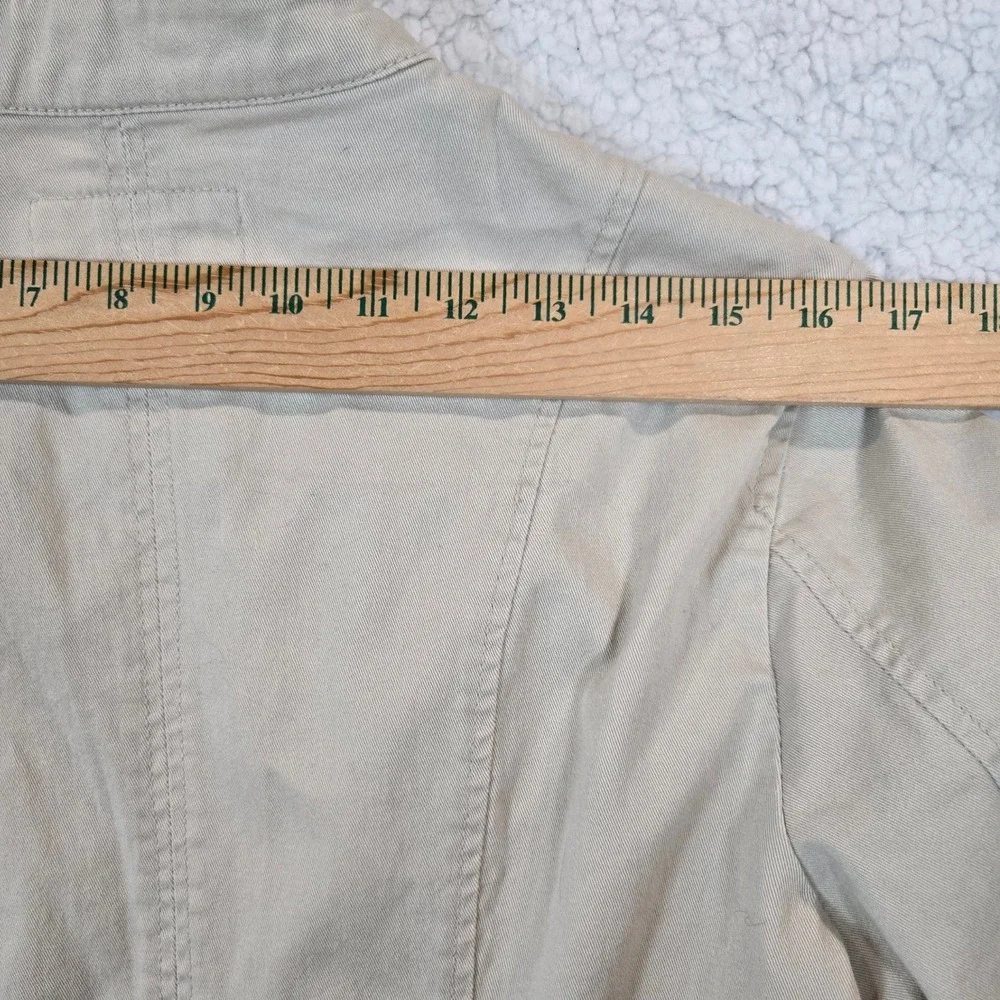 Feminine Denim Tan‎ Utility Blazer L (M) Jacket Boho-Utilitarian Texture-Focused